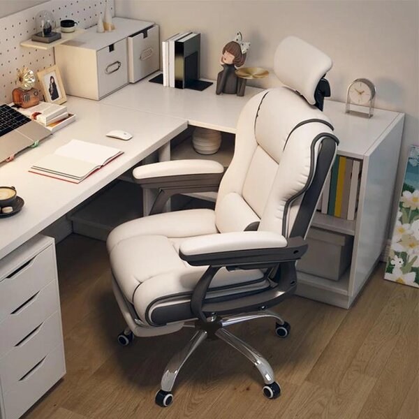 Sedia da ufficio ergonomica, colore bianco, rivestimento in ecopelle, altezza regolabile