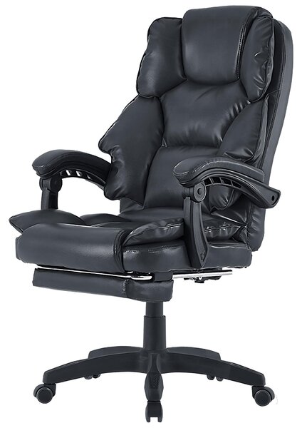 Sedia da ufficio con poggiapiedi e braccioli flessibili a 3 punti, sedia ergonomica da scrivania con design effetto pelle, dotata di schienale regolabile per una postura più corretta. Colore: nero