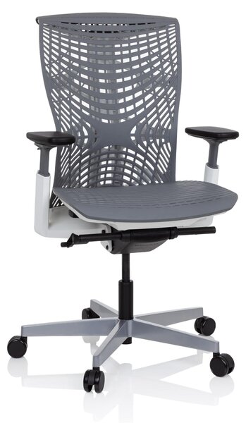 Sedia da ufficio professionale, grigia/bianca, sedia ergonomica con schienale e braccioli regolabili