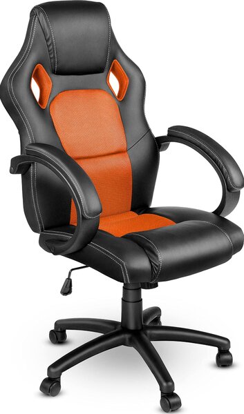 Sedia da ufficio nera/arancione, rivestita in ecopelle - Peso massimo supportato: 120 kg, altezza: 121 cm