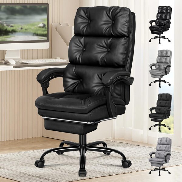 Sedia da ufficio in ecopelle nera - Inclinabile fino a 150° e girevole a 360° - Peso massimo supportato: 180 kg