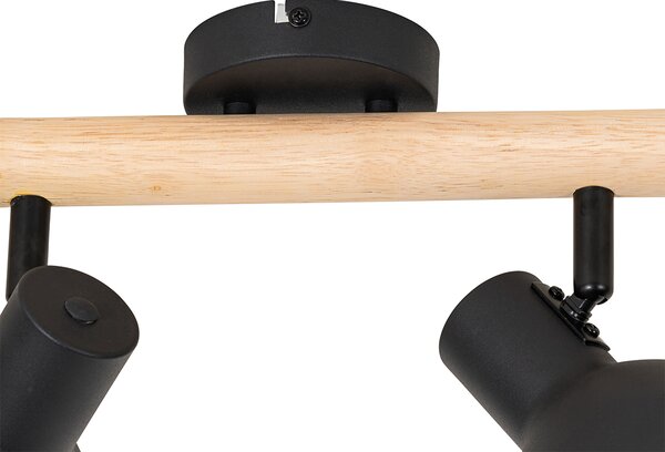 Faretto rustico nero con legno 4 luci - Flint