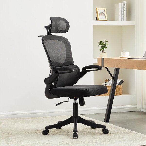 Sedia da ufficio con schienale alto - Poggiatesta regolabile in 3D - Materiale a rete - Bicolor (bianco e nero) - Sedia da ufficio ergonomica