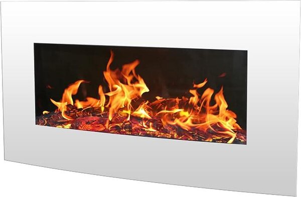 Camino elettrico da parete con effetto fiamma a LED, bianco, 2000 W, 90 x 55 cm – Include telecomando – Potenza di riscaldamento: 2000 W