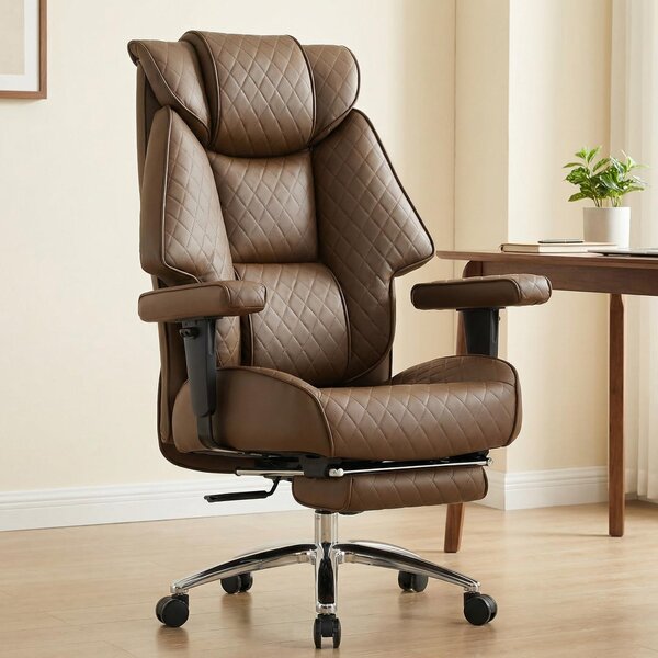 Sedia da ufficio oversize, rivestita in ecopelle marrone - Sedia ergonomica per ufficio - Altezza 124 cm