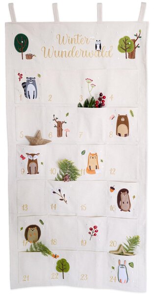 Calendario dell'Avvento 2025 "Papierdrachen" - Calendario da parete in tessuto ricamato, motivo "Animali della foresta" - con sacchetti in tessuto riutilizzabili per essere riempiti - di alta qualità e riutilizzabile