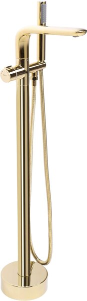 Miscelatore monocomando per vasca da bagno freestanding, con doccetta manuale. Rubinetto per vasca in ottone, finitura dorata