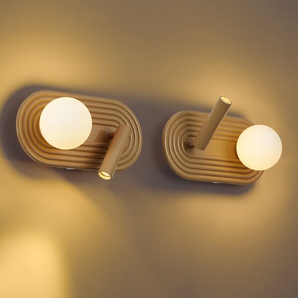 Set di 2 Applique Retrò Tortora Incl. LED Dimmerabile a 3 Fasi e USB-C - Lila