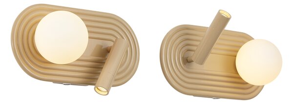 Set di 2 Applique Retrò Tortora Incl. LED Dimmerabile a 3 Fasi e USB-C - Lila