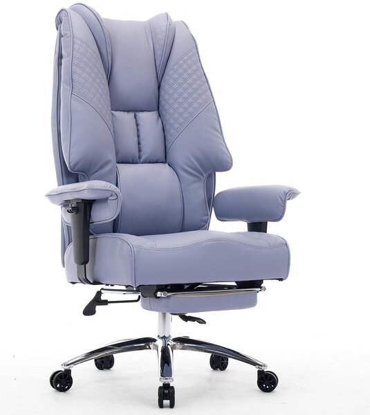 Sedia da ufficio ergonomica, oversize, in ecopelle color lavanda chiaro, con capacità di carico di 200 kg e seduta di 57,5 cm