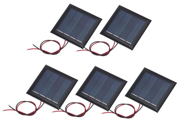 5 pannelli solari in miniatura, 0,26 W, 2 V, 130 mA, 54 x 54 mm