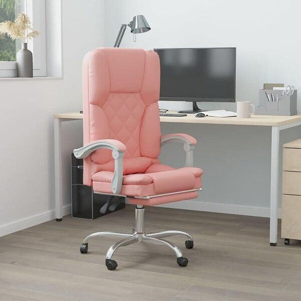 Sedia da ufficio con funzione massaggio, ergonomica, regolabile in altezza, rivestita in ecopelle rosa, dotata di rotelle, braccioli e schienale regolabile, ideale per l'ufficio domestico, lo studio e per garantire il massimo comfort alla scrivania