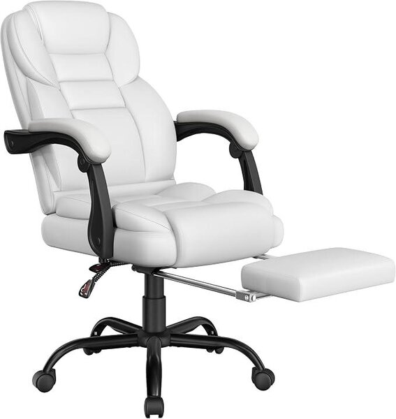 Sedia da ufficio ergonomica, poltrona da ufficio per dirigenti con poggiapiedi, sedia da scrivania con braccioli regolabili, sedia da computer con schienale alto, regolabile in altezza, colore bianco