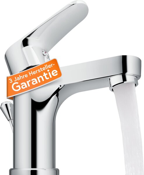 Rubinetto per lavabo con sistema di scarico, finitura cromata