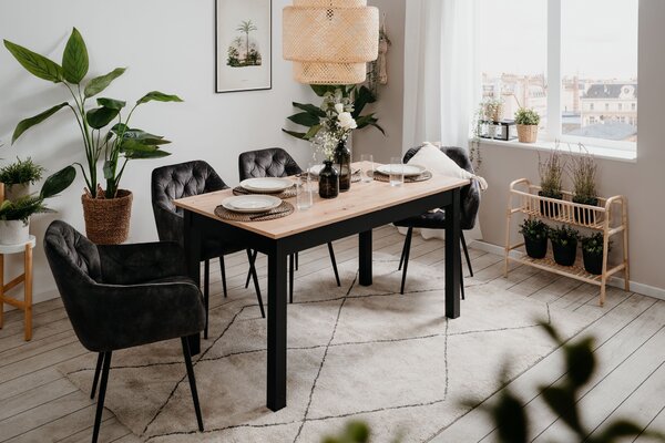 Tavolo da pranzo allungabile "Coburg" 180 cm, rovere Artisan / nero. Dimensioni (LxHxP) 140/180x76,5x80 cm