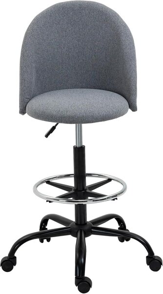 Sedia da ufficio, seduta alta, regolabile, 105 – 125 cm, sgabello da ufficio, girevole a 360°, tessuto in lino, colore grigio