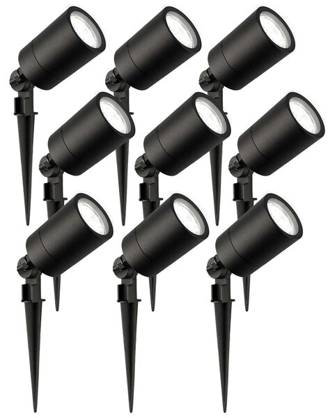Set di 9 faretti da giardino Ledvion, con picchetto da terra, colore nero, 3W, 6500K, attacco GU10, grado di protezione IP65