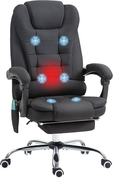 Sedia da ufficio con funzione massaggio, sedia ergonomica da scrivania con funzione reclinabile e riscaldamento, poggiapiedi, regolabile in altezza, sedia da computer con tasca laterale e telecomando, colore nero