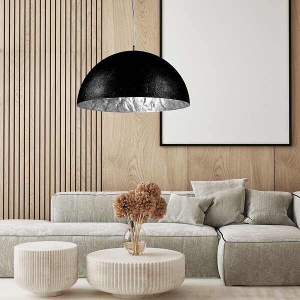 S.luce Blister lampada a sospensione 55cm nero, argentato Lampada a sospensione rotonda