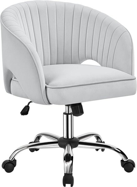 Sedia da ufficio, sedia da trucco con rivestimento in velluto, sedia da scrivania regolabile in altezza, sedia girevole con funzione oscillante, portata massima di 136 kg, ideale per ufficio, camera da letto, colore grigio chiaro