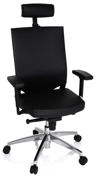Sedia da ufficio ergonomica - in pelle nera - braccioli regolabili in 3 dimensioni - larghezza 59 cm - altezza 142 cm