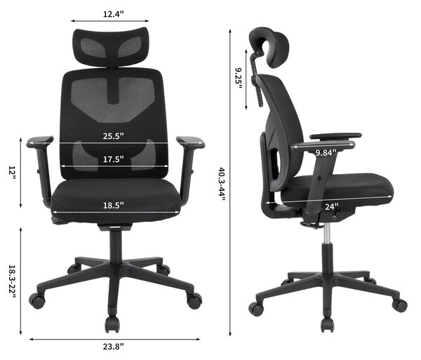 Sedia da ufficio ergonomica con struttura a rete - nera, con braccioli pieghevoli - altezza regolabile