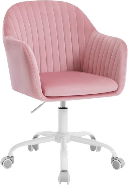 Sedia da scrivania, sedia da ufficio ergonomica, sedia per l'home office regolabile in altezza, sedia da trucco con braccioli, sedia girevole con ruote, sedia in velluto con struttura in metallo, portata massima di 150 kg, colore rosa