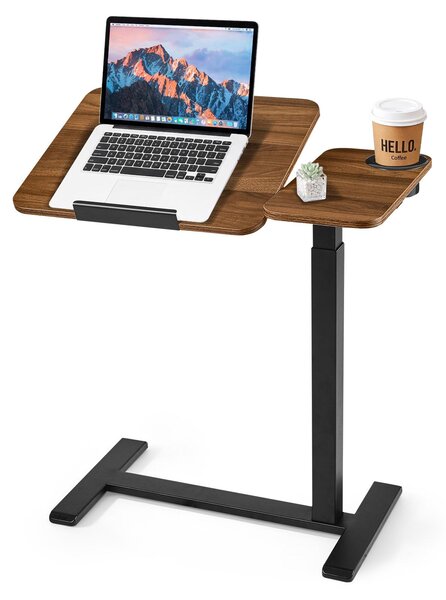 Tavolino laterale VEVOR, dimensioni 700x400 mm, tavolino per laptop, comodino, tavolino da divano, scrivania regolabile in altezza da 680 a 1080 mm, tavolino con rotelle, piano inclinabile e portabicchieri, colore marrone
