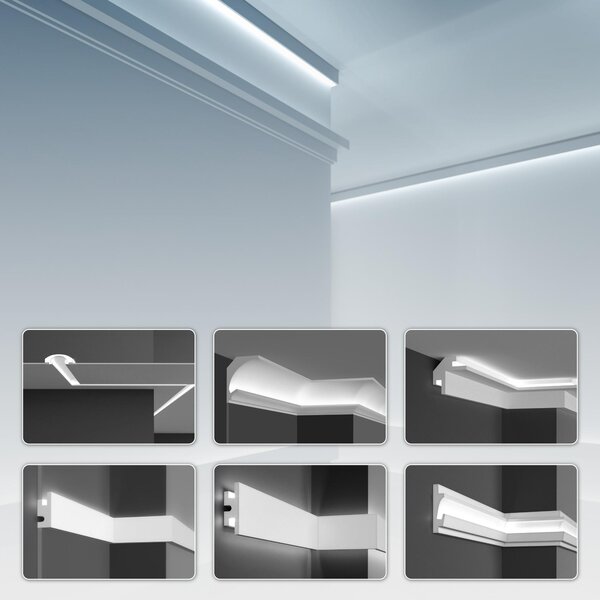Profili a LED da incasso in XPS con rivestimento resistente, per illuminazione indiretta con elementi luminosi a soffitto - Tesori KD