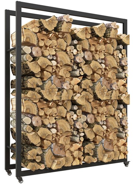 Outsunny Portalegna da Esterno e Interno con Ruote, Legnaia in Acciaio con Capacità 0.43m³, 120x32x151cm, Nero