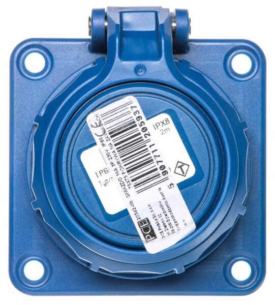Prese a incasso / Con coperchio a battente / 10/16 A 2P+T 230 V / 75 x 75 mm / blu IP68 NAUTILUS 20342-8b