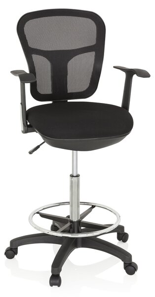 Sedia da ufficio nera, rivestita in tessuto e rete - Sedia ergonomica per il lavoro con poggiapiedi