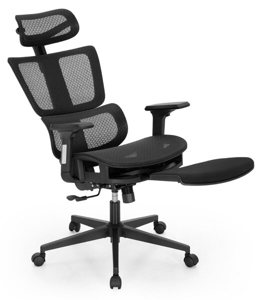 Sedia da ufficio ergonomica con poggiapiedi - Tessuto a rete nero - Capacità di carico: 136 kg - Poggiatesta regolabile