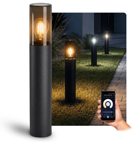 SSC-LUXon VARDA bitta nera con lampadina LED Smarthome E27 Alexa Vintage da calda a fredda - lampada da terra 50 cm IP44