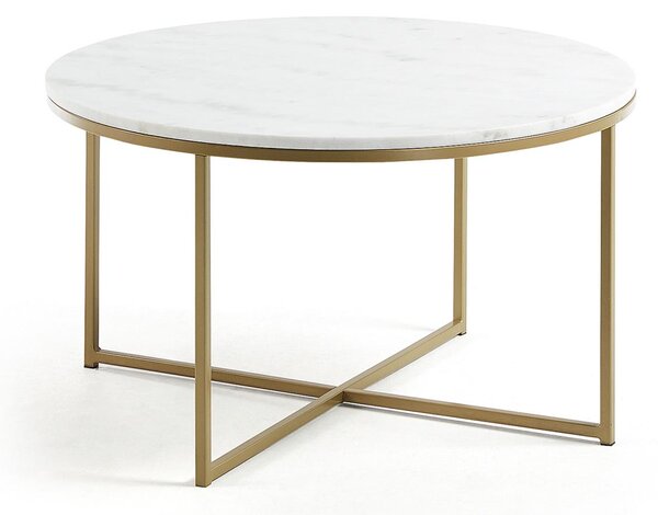 Tavolino Sheffield in marmo bianco e gambe in acciaio finitura oro Ø 80 cm