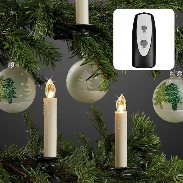 Albero candele LED 20x senza fili con telecomando gocce di cera avorio all'interno a batteria 151725