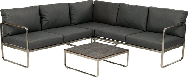 Set da salotto per giardino greemotion Boston, composto da 4 pezzi, in acciaio inossidabile grigio, con cuscini e tavolino
