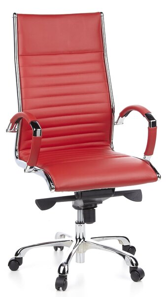 Sedia da ufficio, colore rosso, in pelle, con schienale alto ed ergonomica, altezza 125 cm
