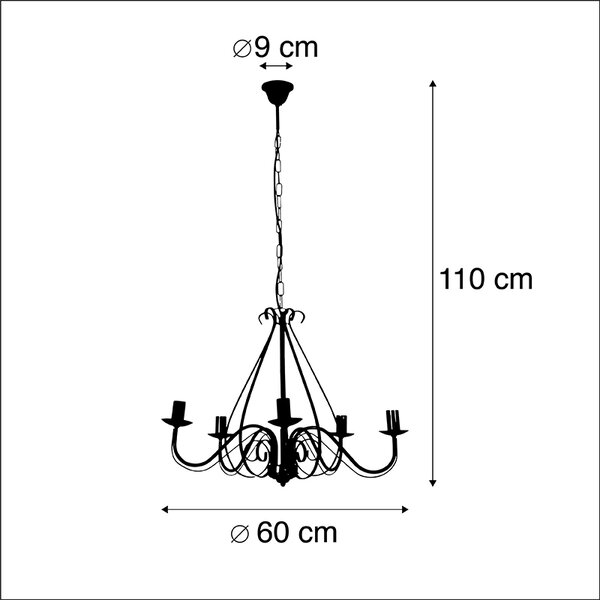 Lampadario classico marrone ruggine senza paralumi 5 luci - GIUSEPPE 5