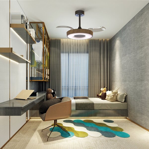 Ventilatore da soffitto LED Smart Coin, legno/nero, silenzioso - Mantra Mantra Iluminación, Coin, dimmerabile, Legno, Soggiorno, Metallo, Moderno