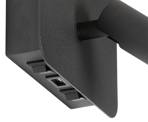 Applique nera con LED incl. USB e lampada da lettura con interruttore - Robin