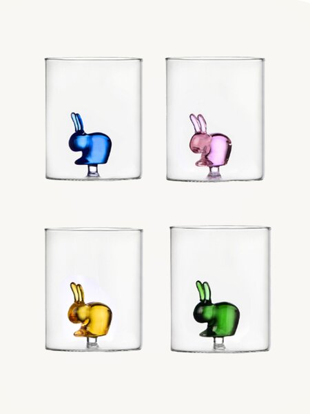 Set di 4 bicchieri in vetro borosilicato fatti a mano Rabbit