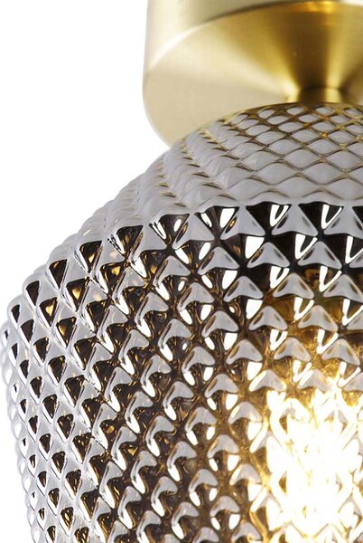 Plafoniera Art Déco in ottone con vetro fumé - Karce
