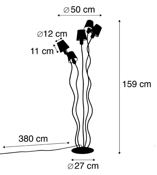 Lampada da terra di design nera a 5 luci con paralume a morsetto - Wimme