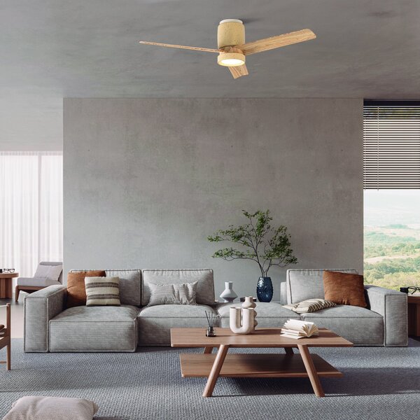 Ventilatore da soffitto LED Ceramica M beige/legno DC silenzioso - Mantra Mantra Iluminación, Ceramica M, dimmerabile, Beige, Soggiorno, Metallo, Moderno