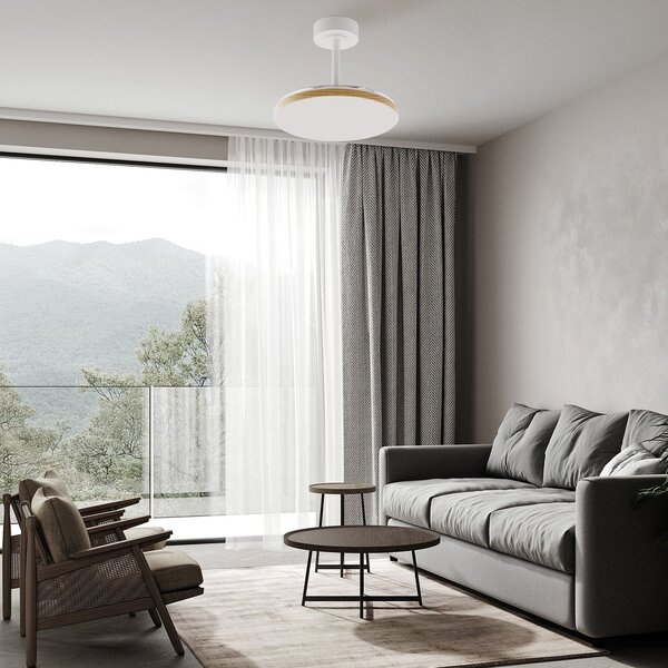 Ventilatore da soffitto LED Slim Mini bianco/legno DC silenzioso - Mantra Mantra Iluminación, Slim Mini, dimmerabile, Bianco, Soggiorno, Metallo, Moderno