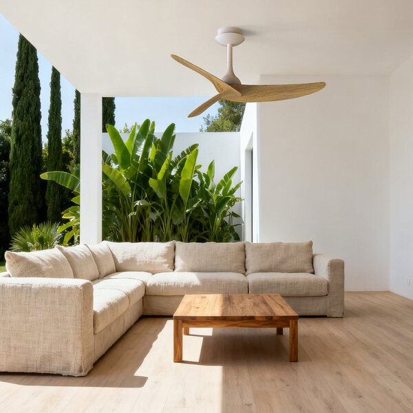 Ventilatore da soffitto Ipanema bianco/legno DC silenzioso IP44 - Mantra Mantra Iluminación, Ipanema, Bianco, Soggiorno, Metallo, Moderno