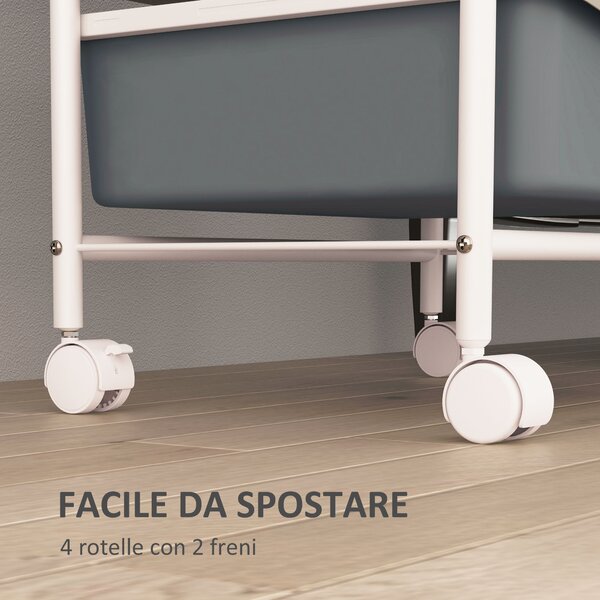 HOMCOM Carrello Portaoggetti con 2 Vassoi Fissi e 3 Vassoi Scorrevoli, in Acciaio e PP, 40x34x85 cm, Bianco e Grigio