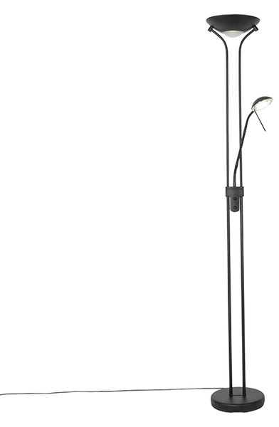 Lampada da terra moderna nera con lampada da lettura incl. LED dimmerabile con luce calda - Diva