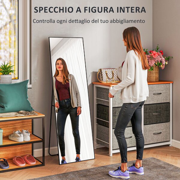 HOMCOM Specchio da Terra Moderno a Figura Intera, Design Autoportante o da Parete, 40x150 cm, Nero